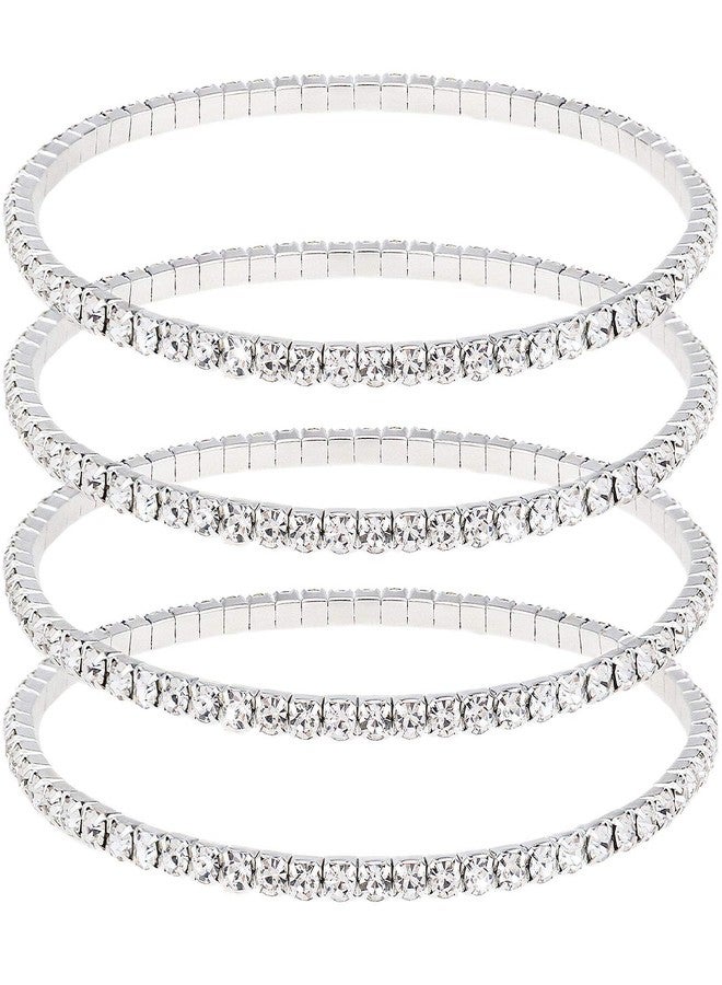 Wovanoo 4Pcs Crystal Ankle for Women Cubic Zirconia Tennis Stretch Anklets Diamond Elastic Foot Chain White - Image 1